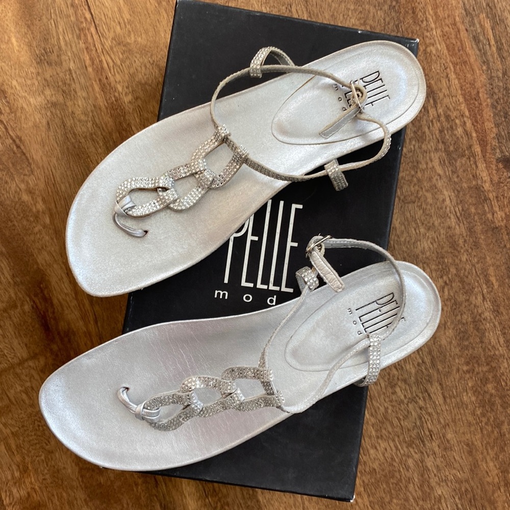 Silver rhinestone Pelle Moda sandals worn once for wedding